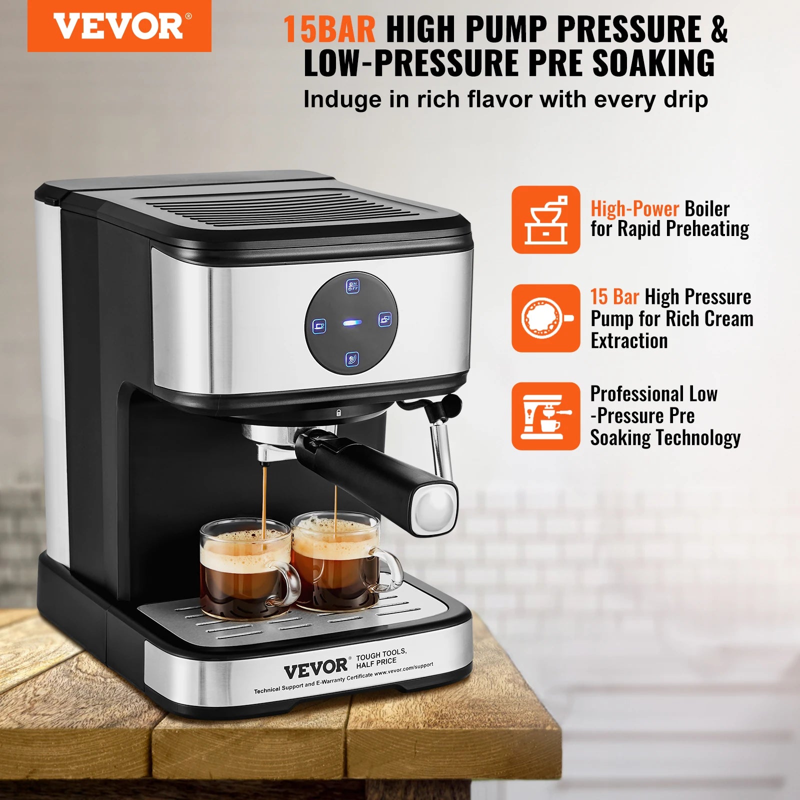 15 Bar Milk Frother & Steam Wand